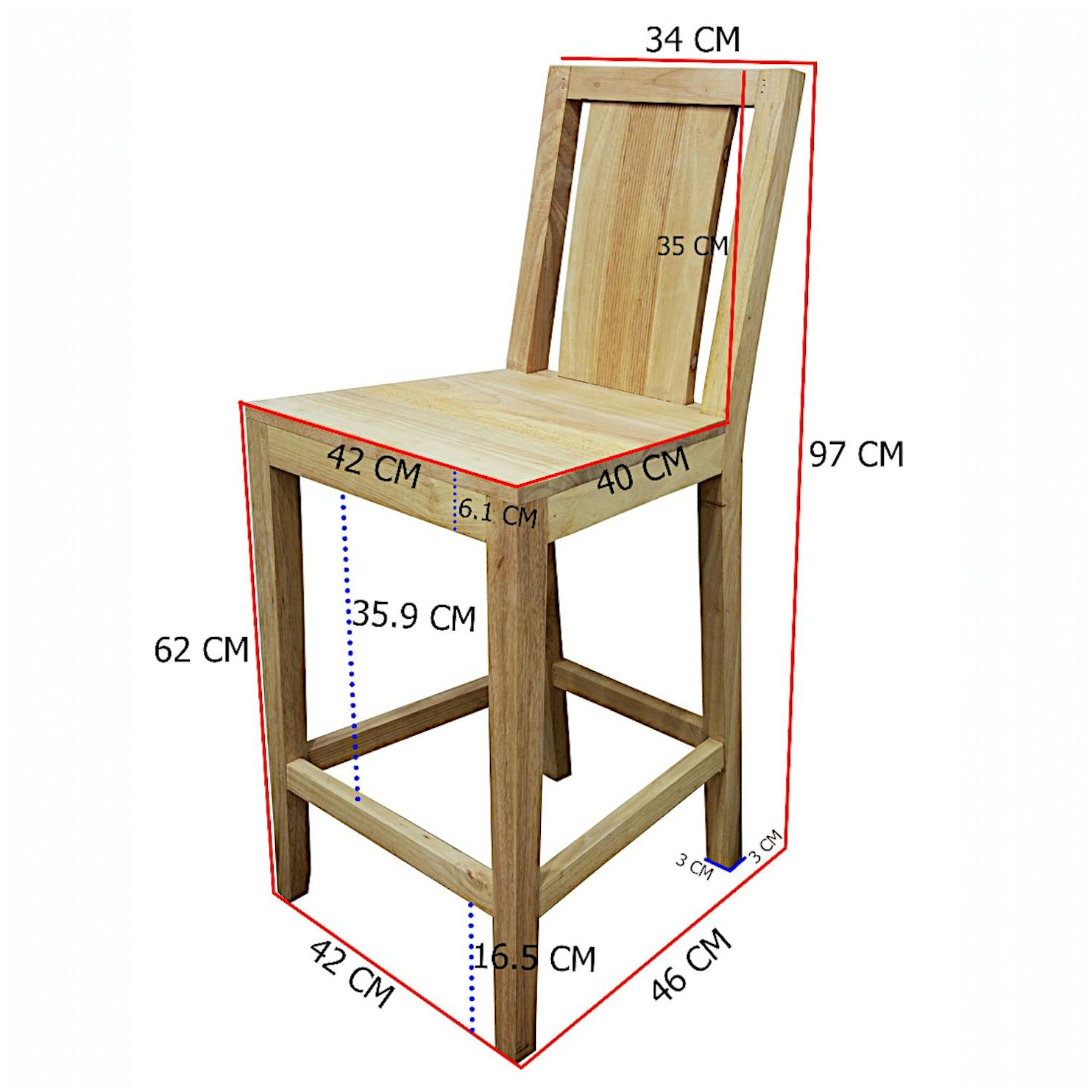 Tabouret de bar Hévéa 42x46x97 GALA