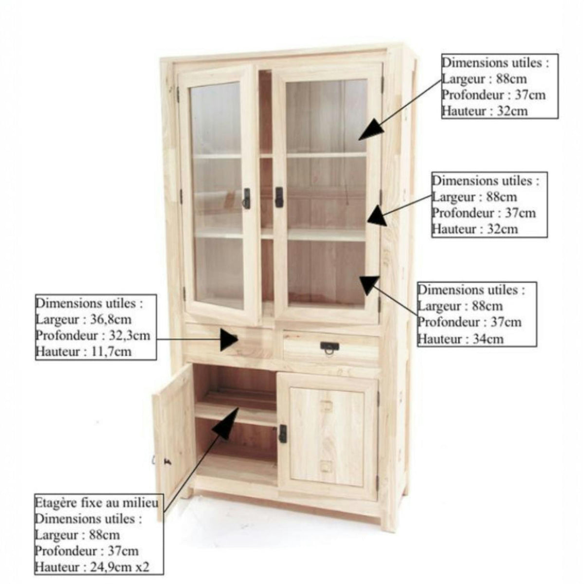 Vaisselier bois d'hévéa 4 portes TESSA