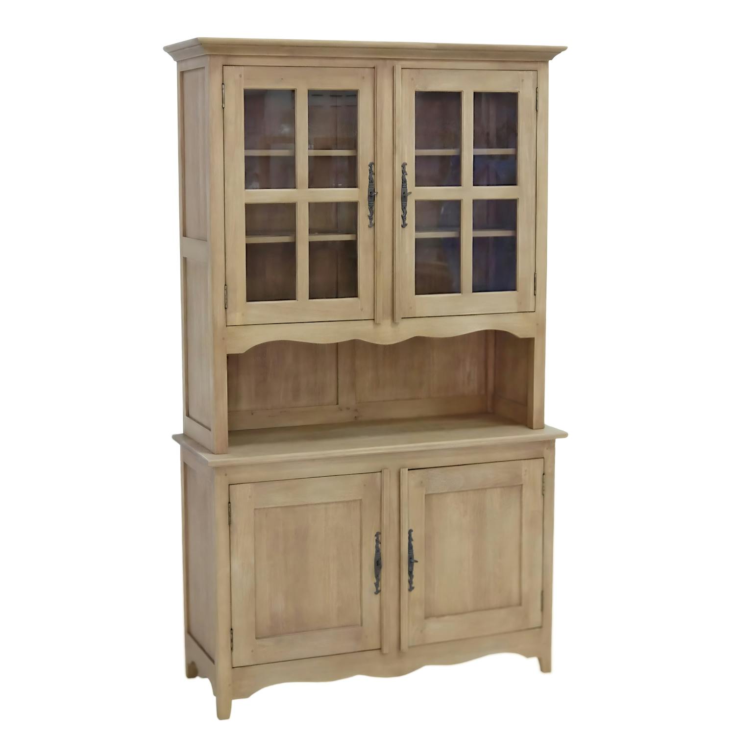 Vaisselier Hévéa 4 portes dont 2 vitrées, 1 grande niche centrale 125x47x200cm TRADITION