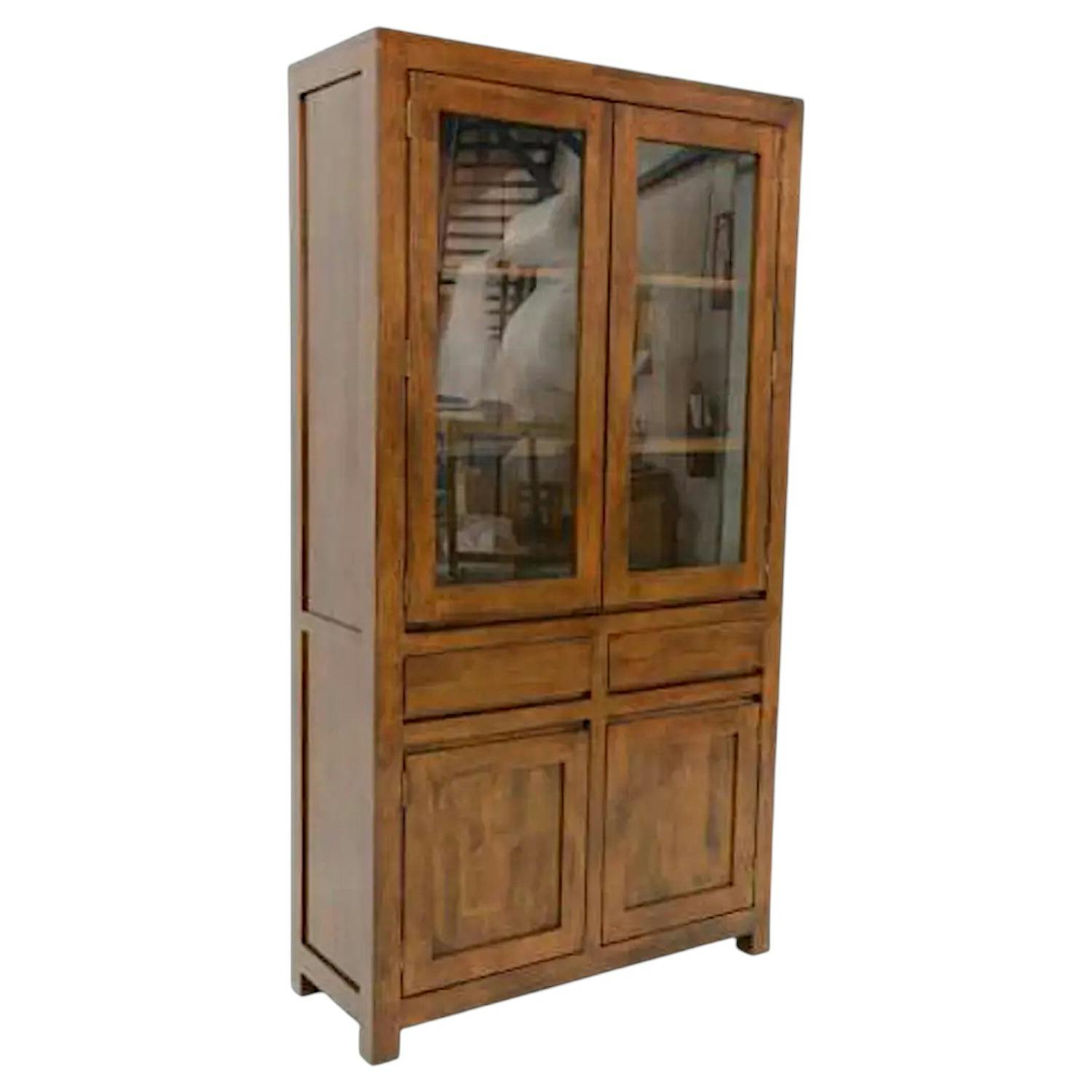 Vaisselier Hévéa 4 portes dont 2 vitrées, 2 tiroirs 100x40x190cm OLGA
