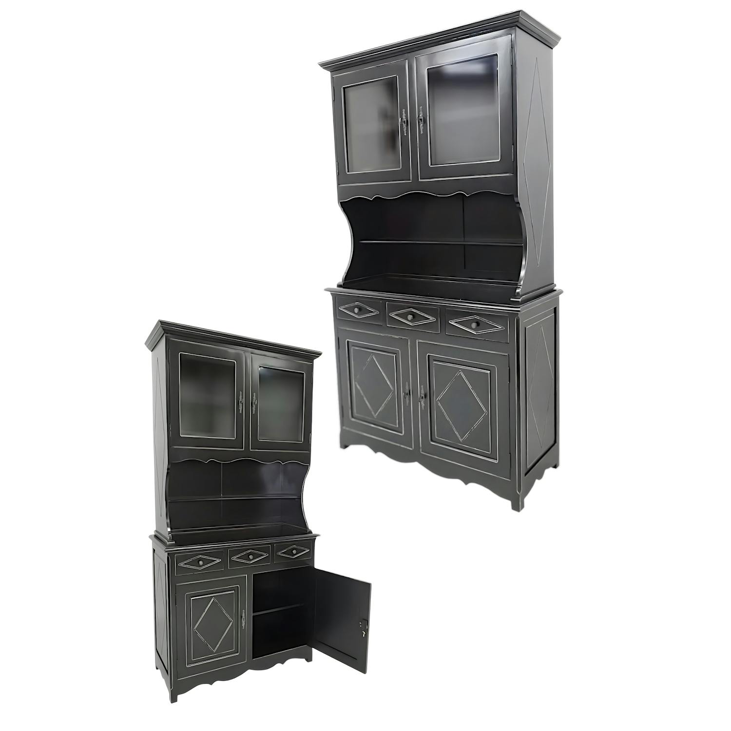 Vaisselier Hévéa 4 portes vitrées, 3 tiroirs, 2 niches centrales 115x48x205cm TRADITION