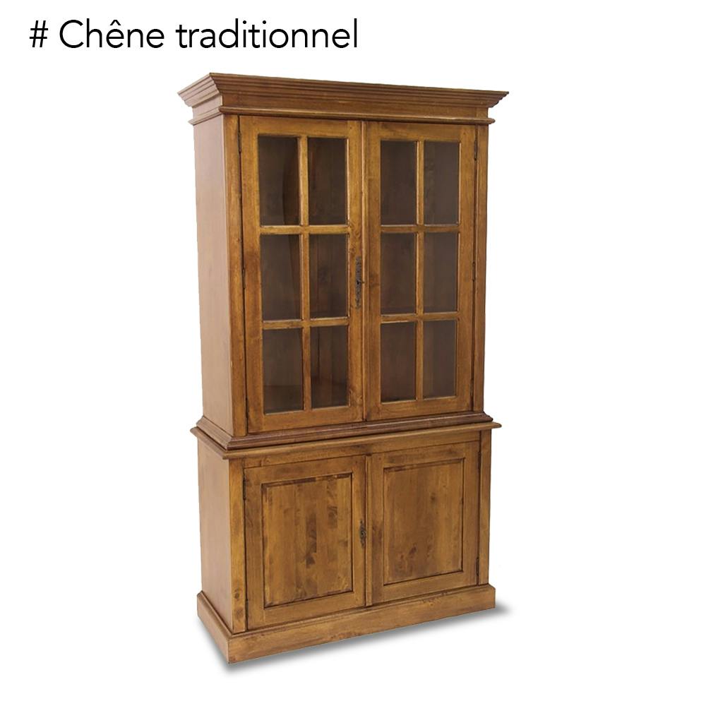 Vaisselier vitré 4 portes hévéa 115x46x206cm TRADITION