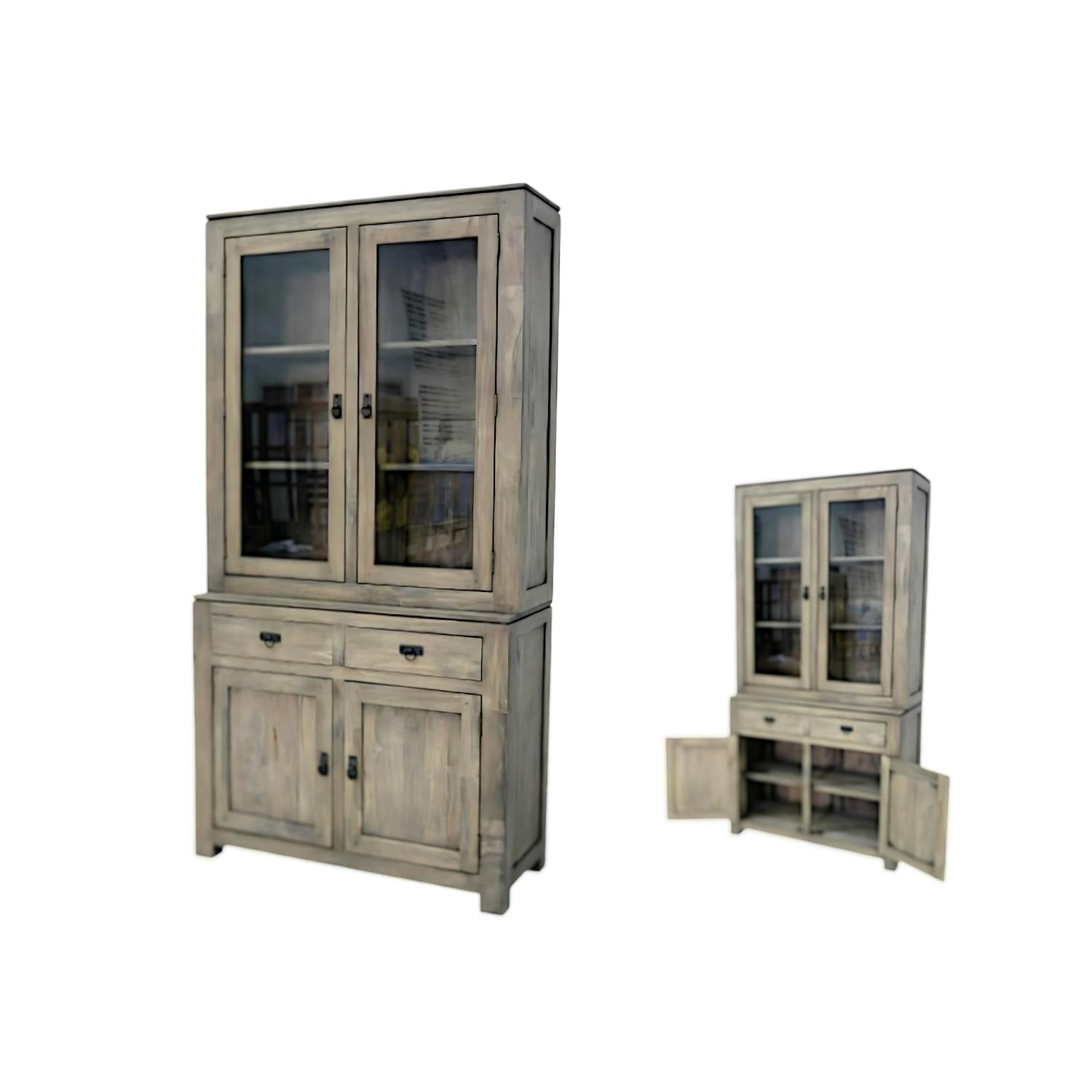 Vaisselier vitrée buffet hévéa 110x205cm HELENA