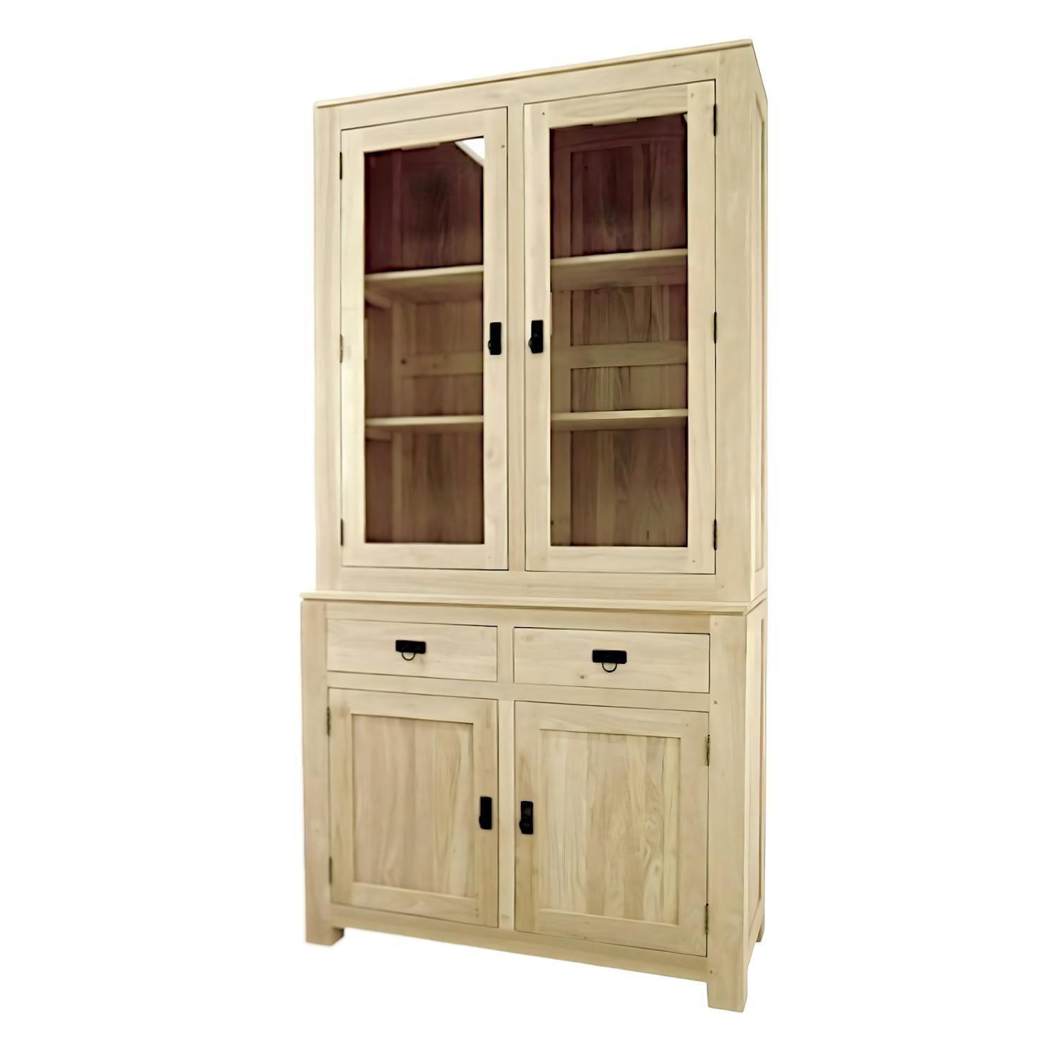 Vaisselier vitrée buffet hévéa 110x205cm HELENA