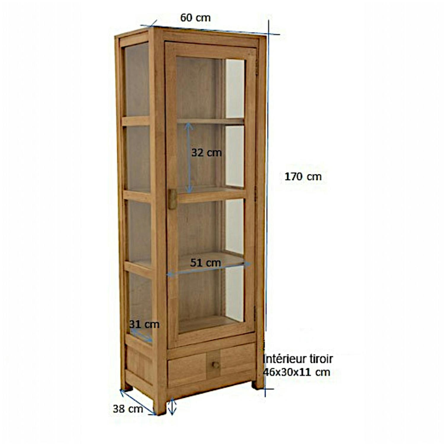Vitrine bibliothèque hévéa massif 60x170cm GALA