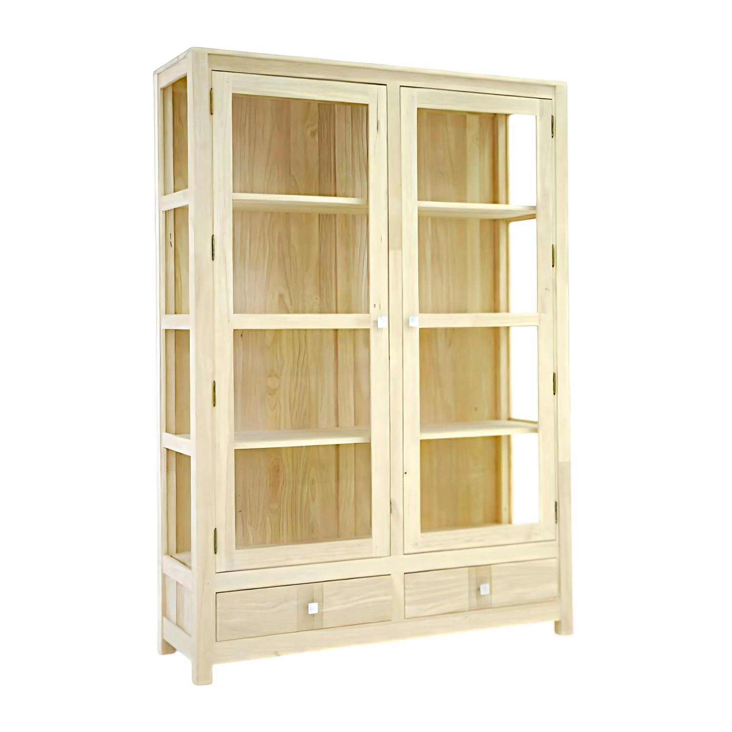 Vitrine Hévéa 2 portes vitrées, 2 tiroirs 120x38x170cm GALA